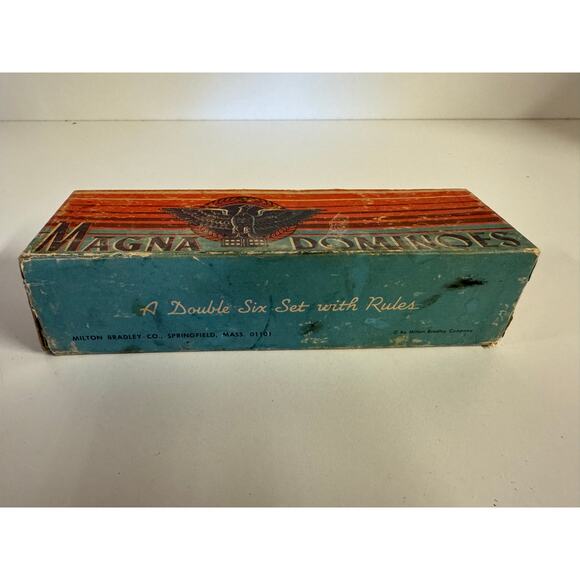 Vintage Magna Dominoes No 225 Eagle Original Box Double Six Set Milton Bradley - Picture 1 of 7